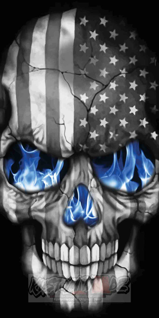 Cornhole Board Set - American Flag Skull Blue Flame